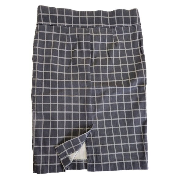 Grey and White Plaid Pencil Skirt - Picture 2 of 3